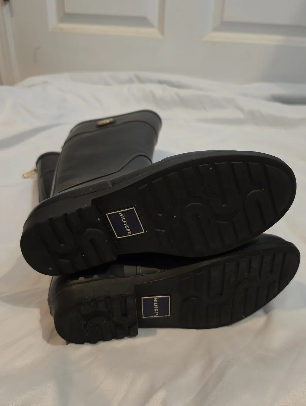 Tommy Hilfiger Calipso Black Rubber Zip Back Rain Boots US 7 Minor Wear